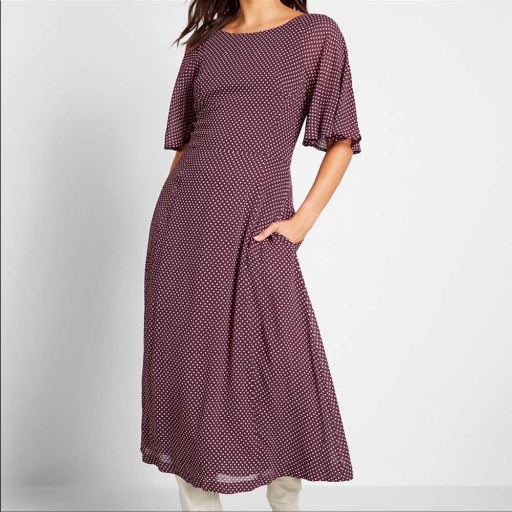 ModCloth Emily and Fin Burgundy Luna Suzanna Mini Spot Dress - Size Large